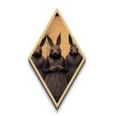 Macabre trio of rabbit-masked figures in sepia tones preserved in Diamond Shaped Art on dark academia Canvas Embossed Print Victorian style