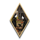 Witchy black-clad nuns with pumpkins and cats Diamond Shaped Art Canvas Art Print inspired by gothic Halloween and folk horror themes