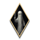 Spooky Ghost With Candle, Midcentury Modern Art, Canvas Embossed Art Print, Diamond Shaped Decor