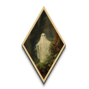 Cute Lil Ghost In The Haunted Forest, Framed Canvas Art Print, Spooky Dark Academia Oil Painting Print