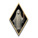 Cute Ghost Is Tryin' His Best To Be Spooky, Diamond Shaped Canvas Embossed Halloween Art, Spooky Season Decor