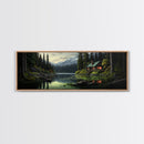 Cozy Cabin on The Lake, Framed Canvas Print, Farmhouse Decor, Landscape Painting, Unique Wall Art