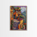 Framed Canvas Print Tall Art Mexican Style Scenic Steps Lined With Colorful Flowers And Architecture