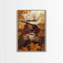 Cowboy Holding Hot Drink Framed Canvas Print - Moody Winter Landscape Art Perfect 2024 Christmas Wall Decor