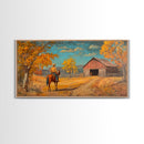 Cowboy Horse Autumn River Framed Canvas Print Perfect Above Sofa Fall Cowboy Art Moody Landscape Fall Western Wall Art