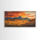 Fall Sunset Framed Canvas Print Scenic Ranch Landscape Art Autumn Wall Decor Ideal Holiday Home Decor and Gift for Farmhouse Style