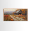 Scenic Country Farmhouse Autumn Harvest Framed Canvas Print with Pumpkins, Rustic Farmhouse Fall Art, Wall Decor, Seasonal Wall Art Gift