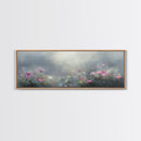 Moody Wild Flowers Under a Cloudy Sky, Panoramic Framed Canvas Print, Nature Decor, Boho Floral Wall Art, Flower Painting Gift For Her