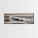 Subdued Black and White Ocean Photography Style Print, Panoramic Wall Art, Wood Framed Canvas Art, Seascapes, Nautical Decor