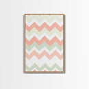 Pink and Mint Green Chevrons, MCM style Mid Century Modern Home Decor, Framed Canvas Print, Whimsical Wall Art
