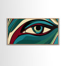 Abstract Painting of a Human Eye Framed Canvas Print, Retro Art Deco Style Art, Eclectic Decor, Kitsch Wall Art