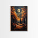 Full Moon Over a Haunted Forest, Framed Canvas Print, Wood Framed Wall Art, Dark Academia Witchy Decor