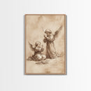 Guardian Angel Wall Art, Angel Painting, Canvas Print, Angel Decor, Angelic Wall Art, Cute Cherub Angel Sketch Art