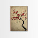 Japanese Maple Tree in Spring, Framed Canvas Print, Cherry Blossoms Painting, Wood Framed Living Room Art, Minimalist Decor