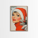 1950s Christmas Portrait Postcard Style Art Canvas Print, Wood Framed Christmas Decor, Christmas Wall Art, Christmas Seasonal Painting