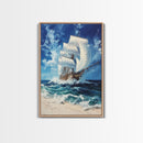 Schooner off the coast of Tripoli, Framed Canvas Print, nautical Decor, Victorian Pirate Art