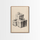 Sketch of Christmas Gifts Canvas Print - Framed Canvas - Minimalist Christmas Art - Boho Christmas Art - Rustic Christmas Art