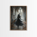 Witchy Decor Framed Canvas Print, Dark Academia, Witch Painting Print, Gothic Decor, Moody Witch Oil Painting, Halloween Art