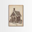 Ginger Bread House Canvas Print - Framed Canvas - Minimalist Christmas Art - Boho Christmas Art - Rustic Christmas Art