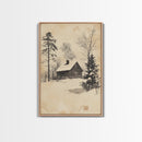 Christmas Cabin Canvas Print - Framed Canvas - Minimalist Christmas Art - Boho Christmas Art - Rustic Christmas Art