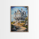 Cape Code Style House Painting Print, Nautical Decor, Maine Oil Painting, Beach House Wall Art