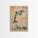 Wabi Sabi Dolphin Print, Framed Canvas Print, Dolphain Painting, Dolphin Print, Nautical Decor, Dolphin Art, Boho Style Minimalist Art