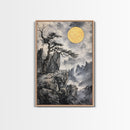 Wabi Sabi Landscape Painting Print - Japanese Style Decor - Japanese Style Art - Bonzai Tree Under a Full Moon