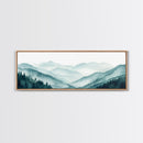 Indigo and Emerald Green Blue Ridge Mountains, Framed Canvas Print, Panoramic Home Decor, Horizontal Art, Mountain Landscape Painting