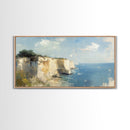 White Cliffs of Dover Framed Canvas Print, England Landscape Painting, Whimsical Wall Art, Light and Airy Eclectic Home Decor, Room Brightening