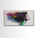 She Has Rainbow Waves in Her Flowing Hair - Portrait of a Woman - Framed Canvas Print - Pop Art - Loft Decor - Statement Piece Art