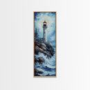 Framed Canvas Print Lighthouse Coastal Decor Nautical Painting Moody Art Ideal Tall Skinny Wall Art Living Room Above Sofa Coastal Painting