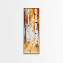 Autumn Birch Trees Framed Canvas Print – Rustic Decor, Tall Narrow Art, Cozy Fall Vibes, Birch Tree Art, Living Room Art, Above Bed Wall Art