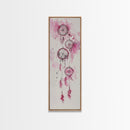 Dreamcatcher Pink Feathers Framed Canvas Print Boho Wall Art Minimalist Long Narrow Art Bedroom Decor Vertical Dorm Wall Art