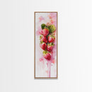 Strawberries Watercolor Painting Framed Canvas Print, Whimsical Kitchen Art, Pink Fruit Rustic Vertical Wall Art, Gift Idea