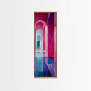 Geometric Archway Framed Canvas Print, Abstract Pink and Blue Whimsical Art, Skinny Vertical Wall Art for Modern Living Room Decor