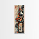 Urban Graffiti Canvas Print with Orange and Teal Accents, Long Narrow Wall Art for Contemporary Home or Living Room Decor