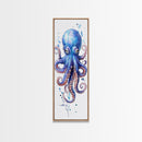 Blue Octopus Art Framed Canvas Print Vibrant Marine Life Decor Whimsical Coastal Nautical Artwork Living Room Statement Piece