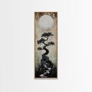 Mystical Moon and Bonsai Canvas Print Zen Wall Art Serene Wabi Sabi Decor Minimalist Nature Artwork Vertical Framed Artwork