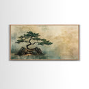Japanese Pine Tree Art Framed Canvas Print Wabi Sabi Art Minimalist Artwork Rustic Decor Zen Wall Art Living Room Above Sofa Art
