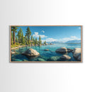 Lake Tahoe Landscape Canvas Print Rustic Wall Art Coastal Nature Scene Above Bed Artwork Living Room Decor Panoramic Painting