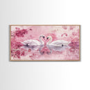 Swan Reflection Watercolor Framed Canvas Print, Romantic Wildlife Art, Cherry Blossom Wall Art, Rustic Farmhouse Decor, Bedroom Art