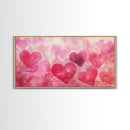 Watercolor Hearts Canvas Print, Romantic Light Pink Wall Art, Feminine Cottagecore Decor, Rustic Artwork Gift Idea, Original Painting