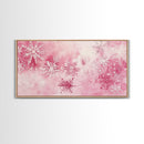 Winter Snowflake Motif with Pink Christmas Wall Art Aesthetic on Framed Canvas Print, Holiday Living Room or Bedroom Decor