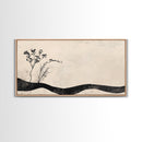 Minimalist Nature Framed Canvas Print, Wabi Sabi Wall Art Above Sofa Decor, Rustic Botanical Artwork Idea Horizontal Bedroom Decor