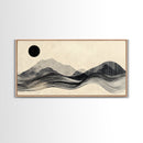 Abstract Mountain Landscape Framed Canvas Print, Wabi Sabi Wall Art Minimalist Decor, Rustic Line Art Idea Bedroom Artwork Vertical Design