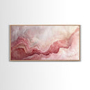 Pink Geode Framed Canvas Print, Light Pink Wall Art Above Bed Decor, Moody Abstract Artwork Gift Idea Minimalist Panoramic Painting