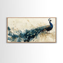 Stunning Peacock Art Framed Canvas Print, Bold Wildlife Wall Decor, Moody Nature Painting, Bedroom Above Sofa Art Gift Idea