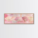 Japanese Fan Inspired Canvas Print, Pink Wall Art with Delicate Oriental Touch, Long Narrow Wall Decor, Modern Cottagecore Aesthetic