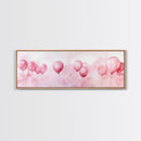Balloon Painting Framed Canvas Print in Pastel Pink Hues, Whimsical Horizontal Artwork, Light Pink Wall Art for Living Room Decor
