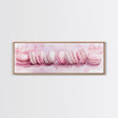 Whimsical Macarons Pink Wall Art Framed Canvas Print Extra Wide Horizontal Dessert Painting Food Review Kitchen Art